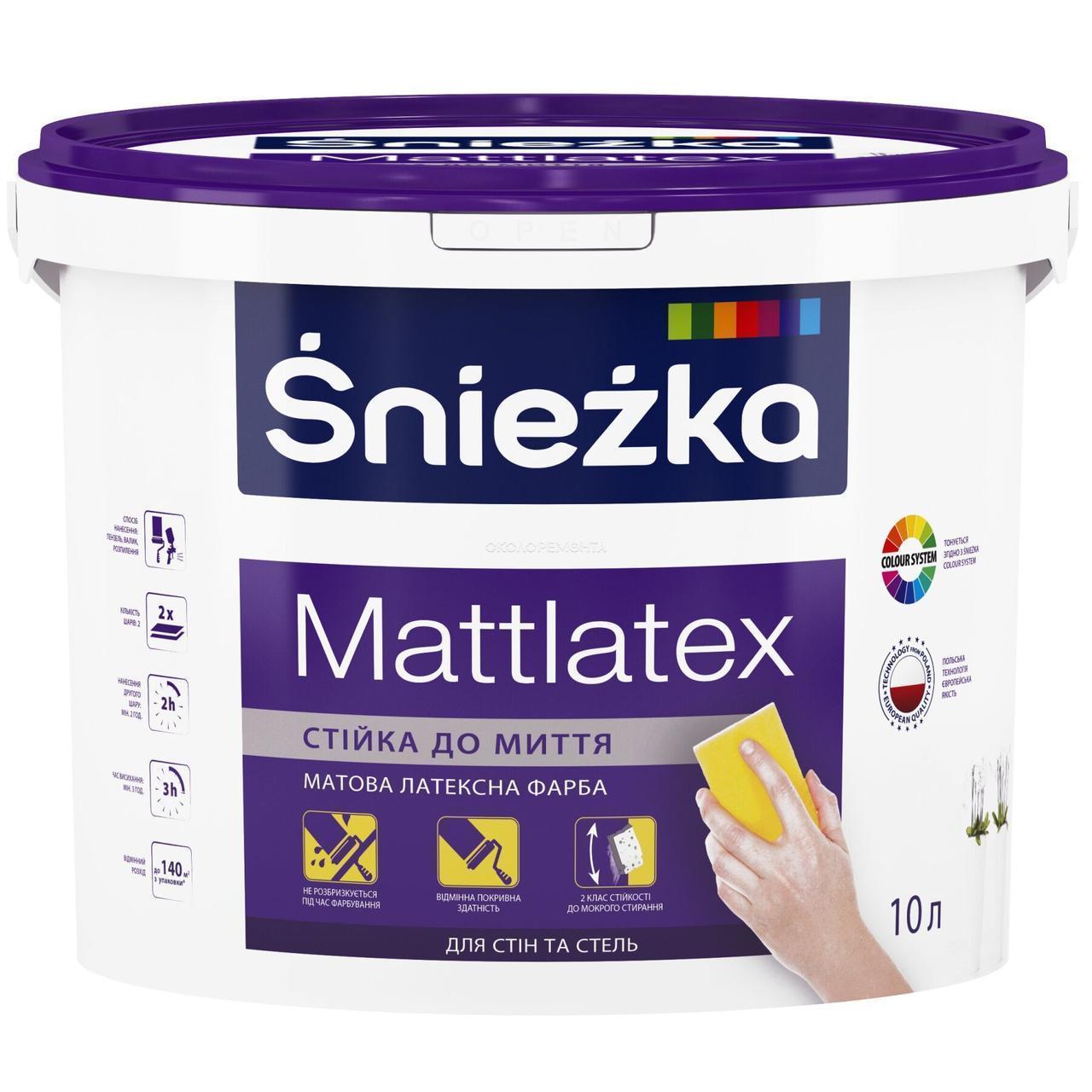 

Краска Sniezka Mattlatex матовая латексная для интерьеров 10л (14кг)