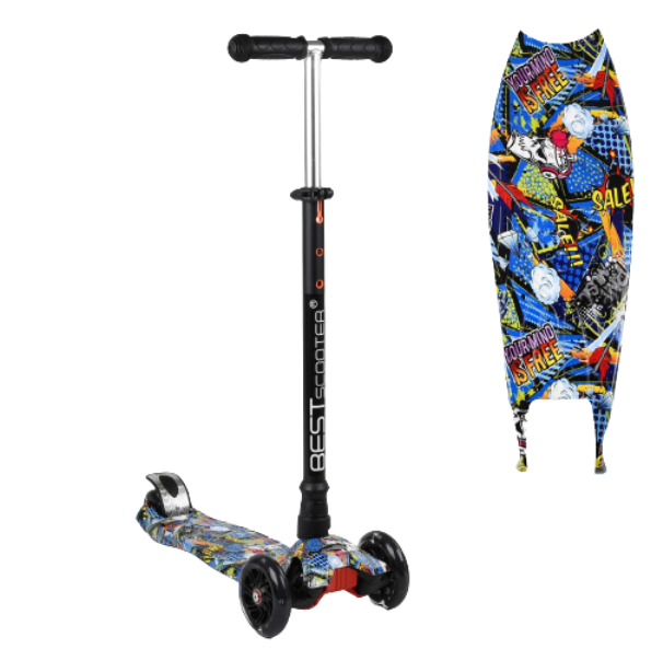 

Самокат триколісний Best Scooter MAXI A 25778 /779-1540 з колесами, що світяться поліуретан ножні гальма Чорний з синім (123415)
