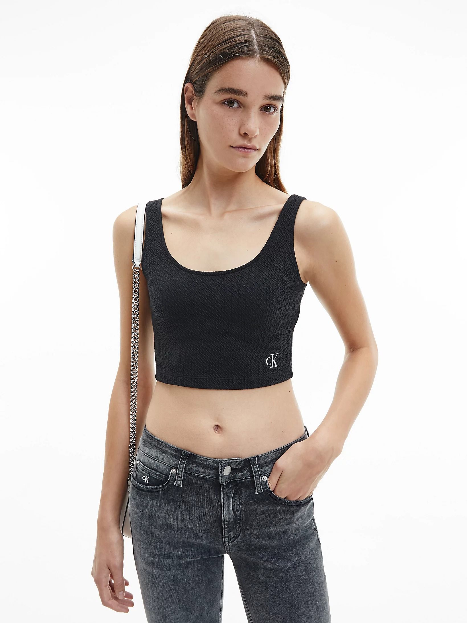 

Топ Calvin Klein Jeans Slub Rib Cropped Strappy Top J20J215703-BEH  Pvh Black, Топ Calvin Klein Jeans Slub Rib Cropped Strappy Top J20J215703-BEH L Pvh Black