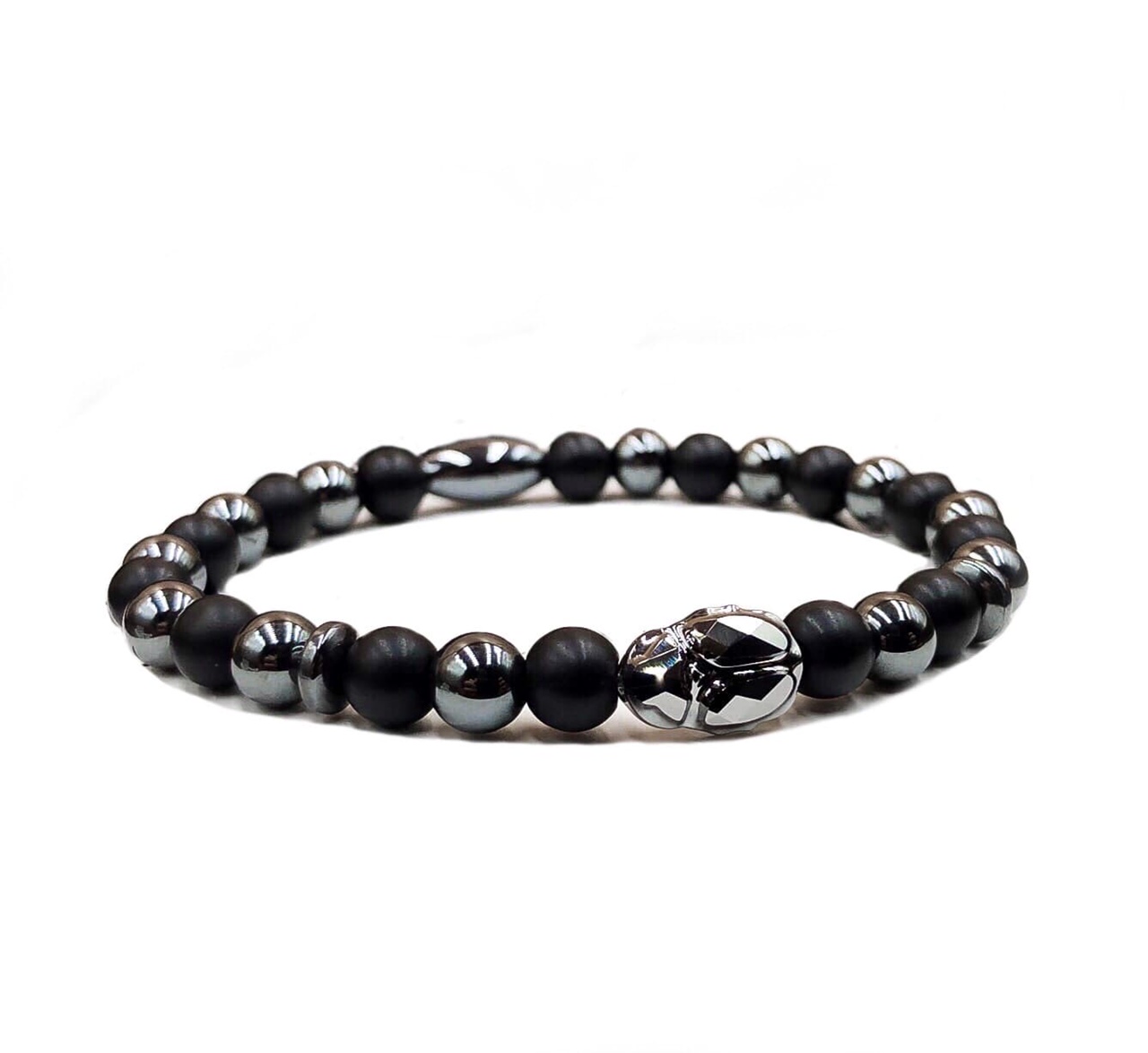 

Браслет из шунгита и гематита со скарабеем Swarovski Metallic