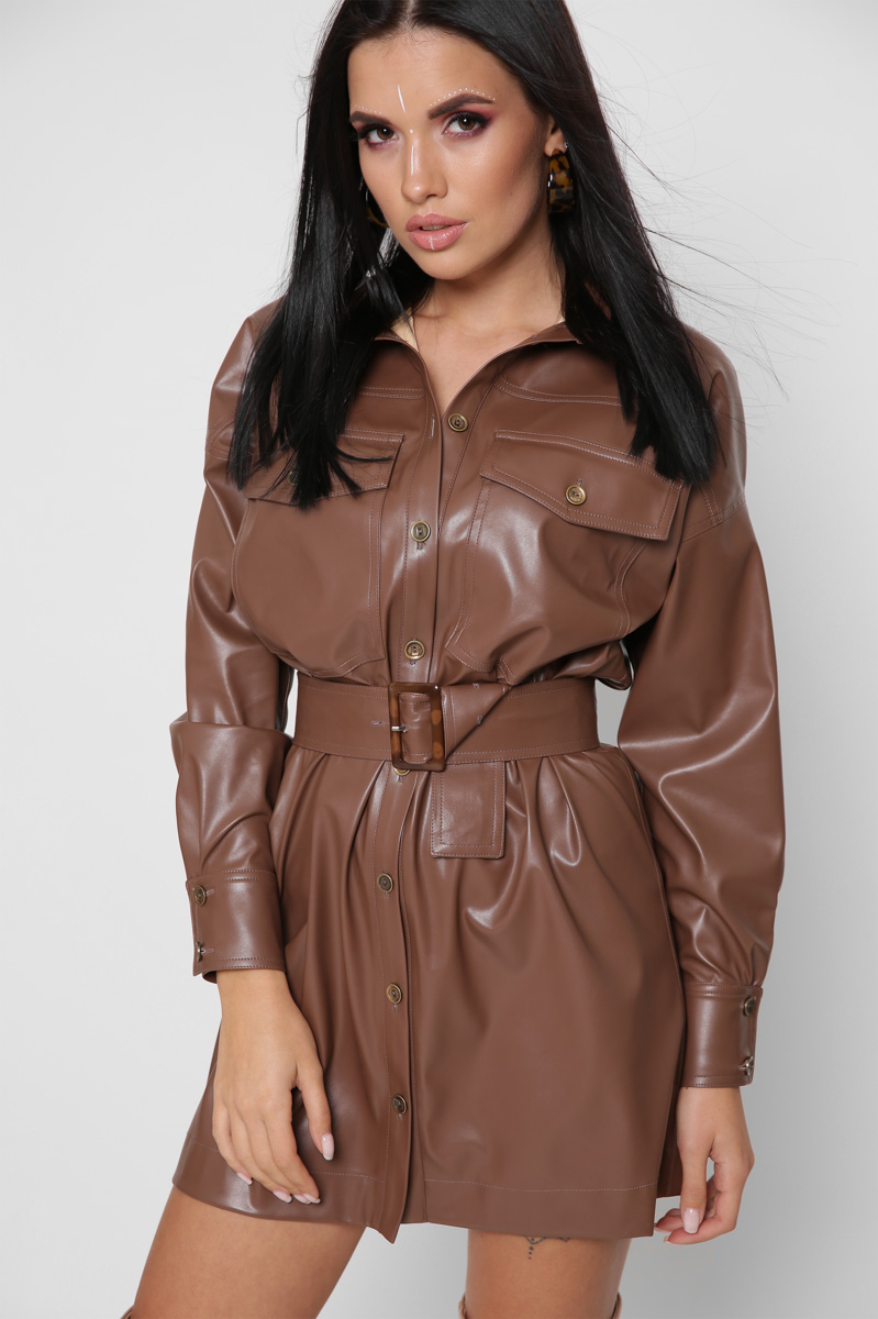 

Платье-рубашка KP-10354-26 (XS, Коричневый) XS