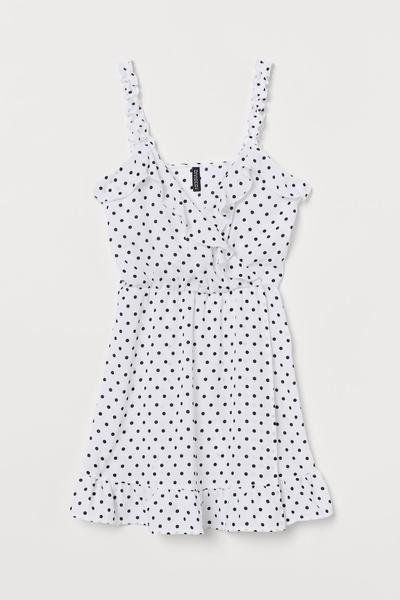 

Платье на запахе с оборками H&M 44 (175/100А) Белый/Черный горошек