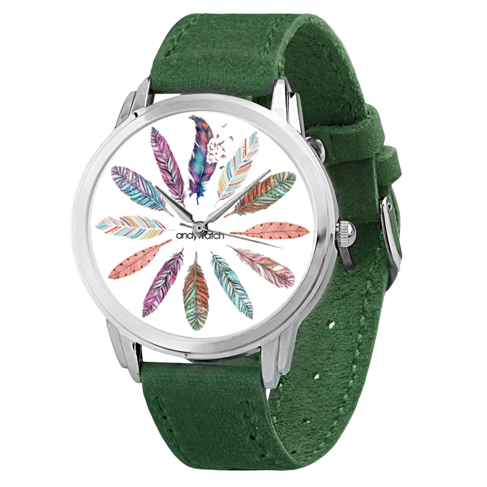 

Дизайнерские Наручные часы AndyWatch Перья Зеленые