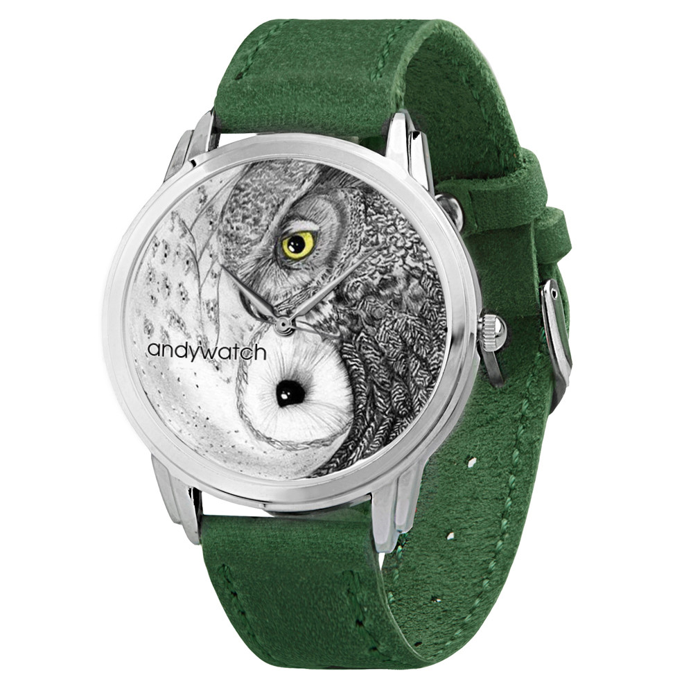 

Дизайнерские Наручные часы AndyWatch Совы инь-янь Зеленые