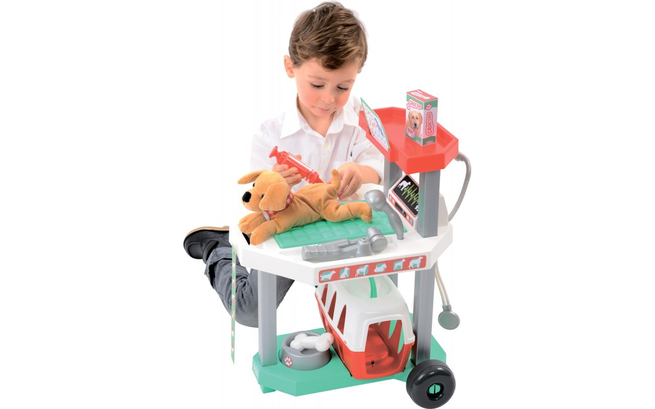 

Игровой набор для девочек Ветеринарная клиника со щенком, тележкой, переноской и 15 аксессуарами, Ecoiffier