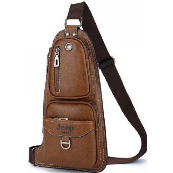

Сумка рюкзак через плечо мужская бананка из эко-кожи Jeep Bags 777 коричневый