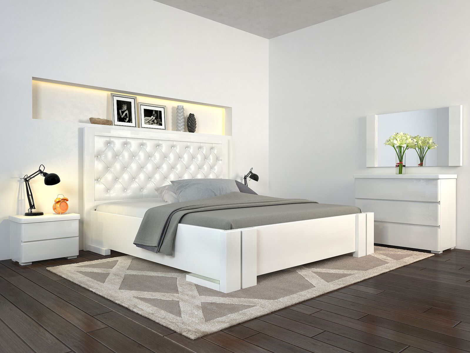 

Кровать Arbordrev Амбер ромбы без ПМ (160*200) сосна Белый + Boston 26