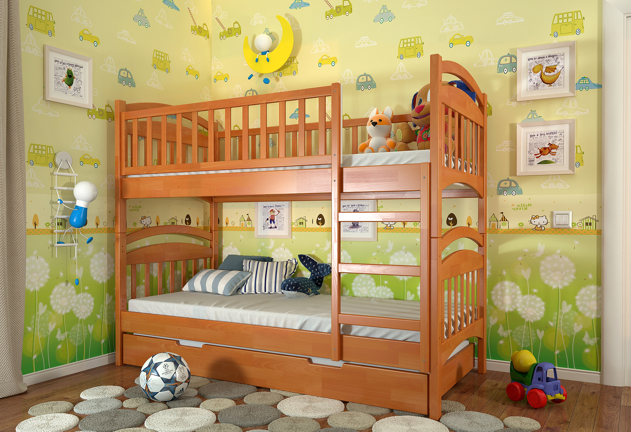 

Двухъярусная кровать с длинным ящиком Arbordrev Смайл (90*200) сосна Ольха