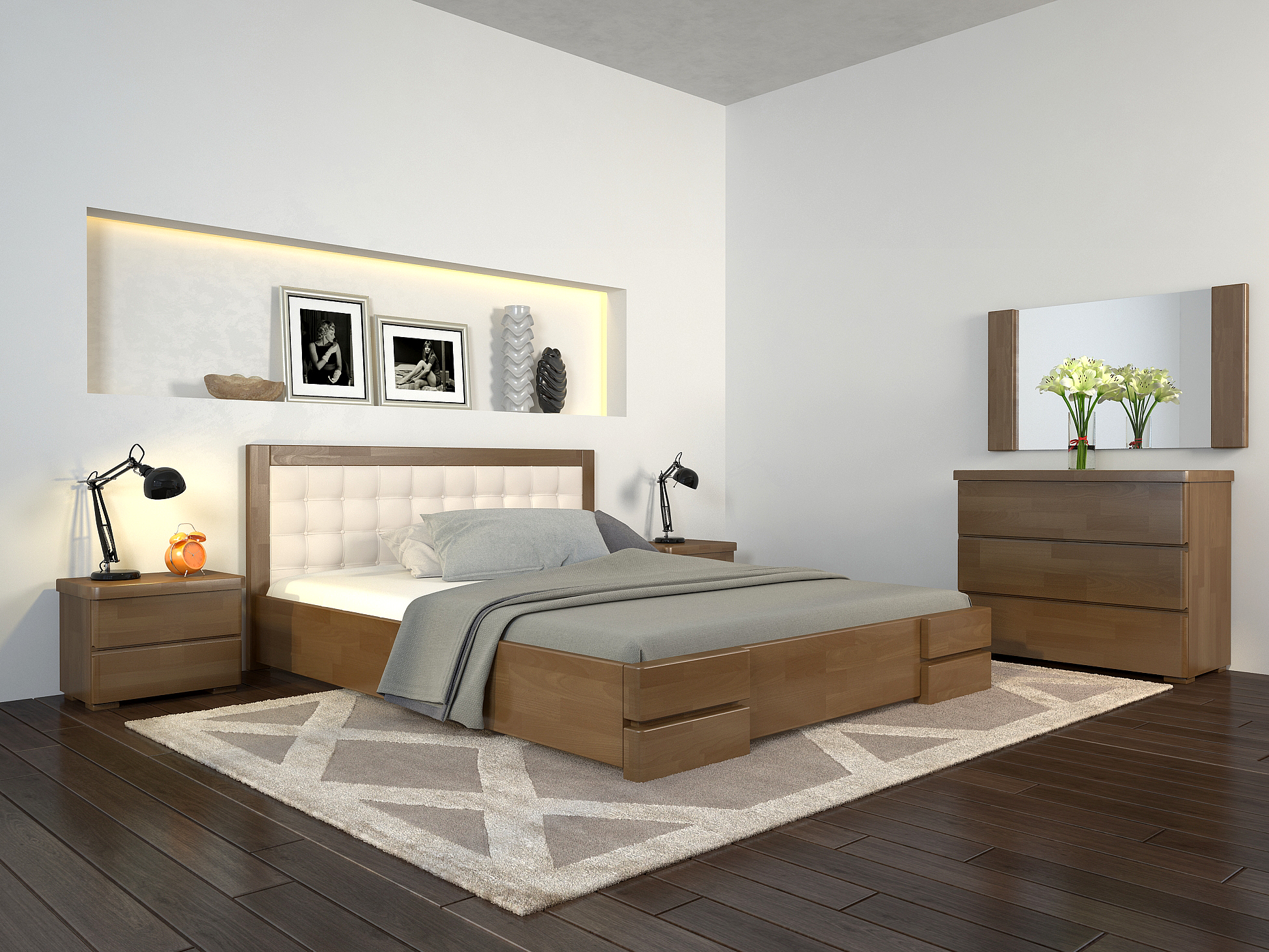

Кровать Arbordrev Регина Люкс квадраты без ПМ (120*200) бук Орех + Boston 26