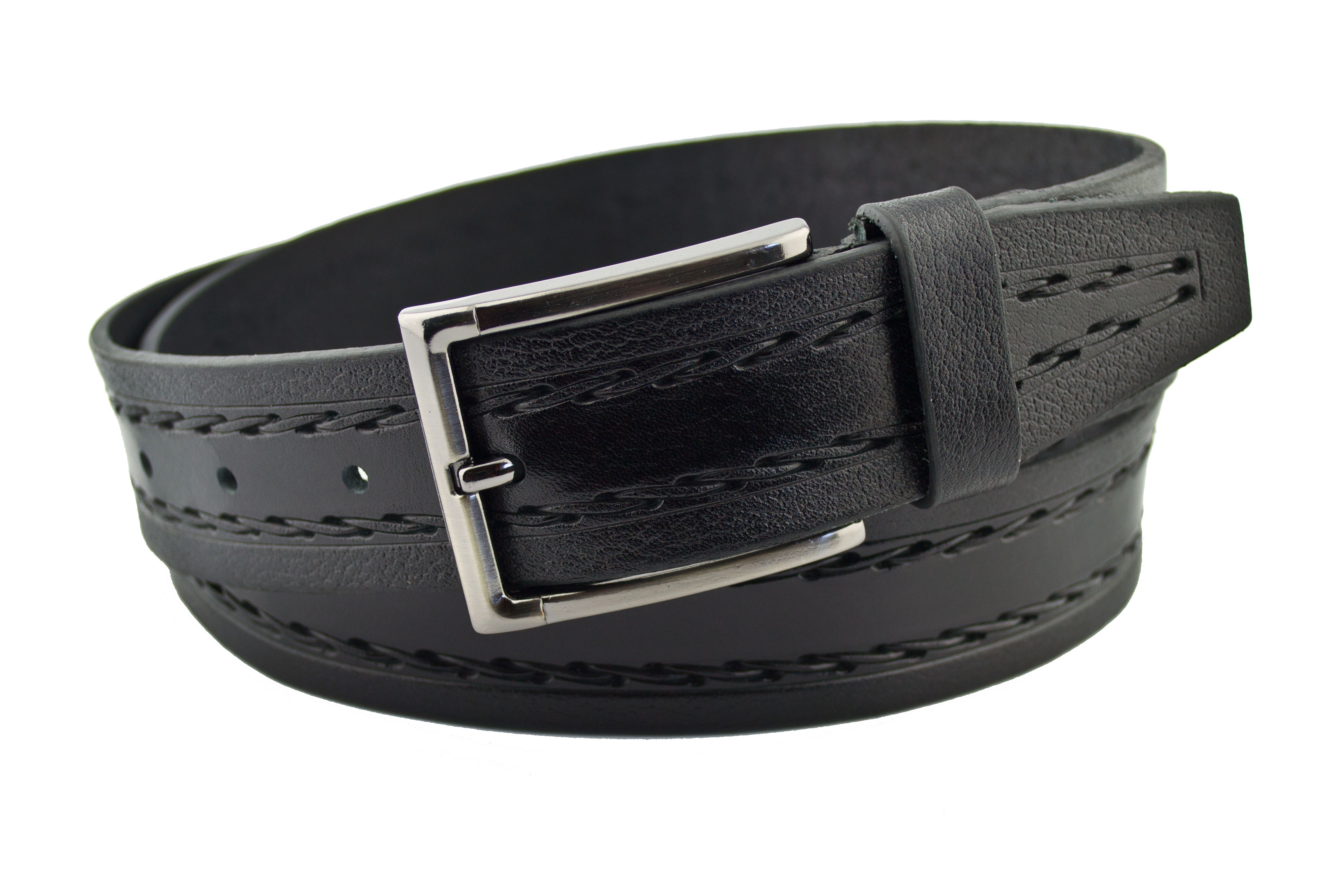 

Мужской кожаный ремень Real Leather 3,5 см для брюк черный 110 см-135 см