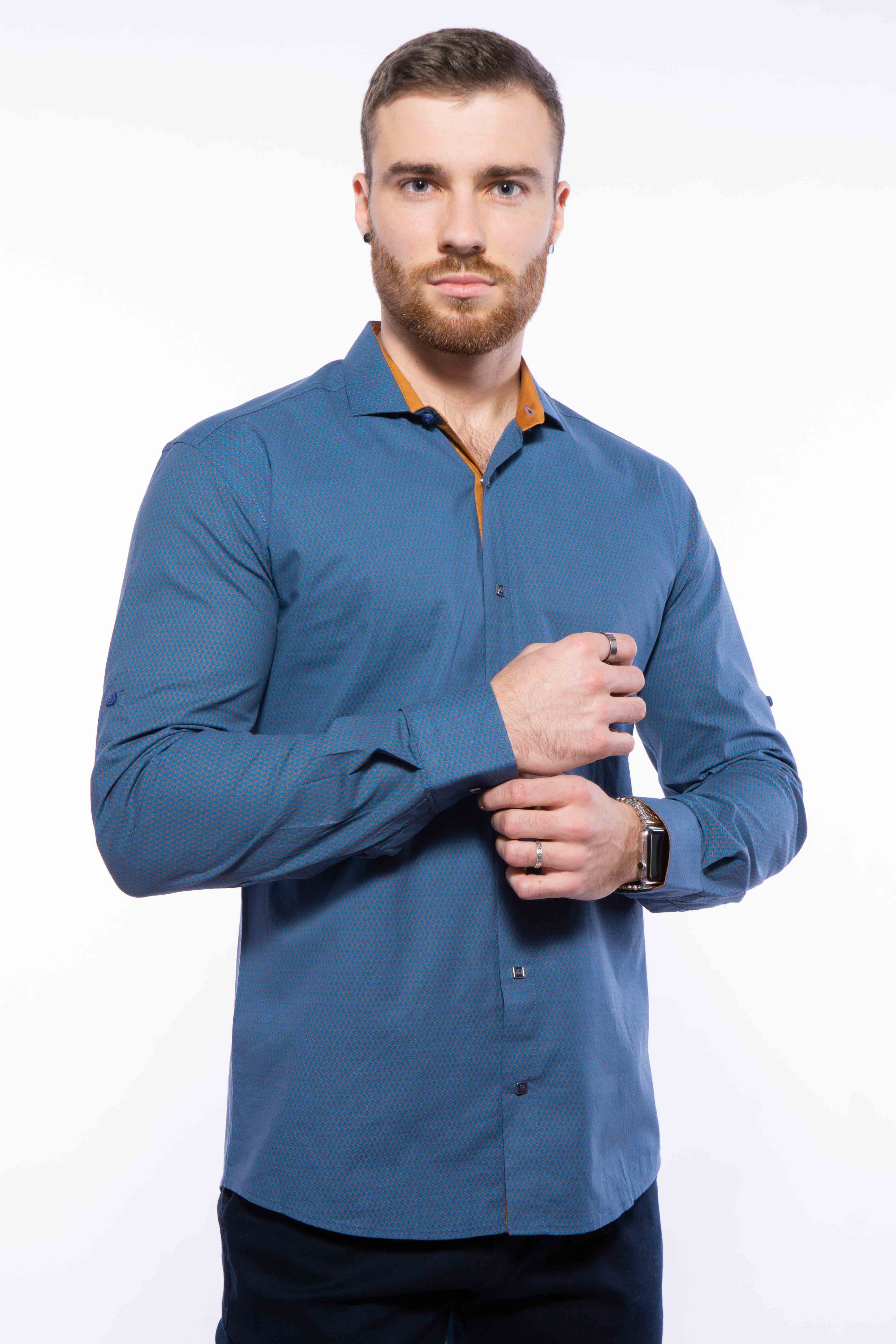

Рубашка мужская Casual 204P1028 (Сизо-горчичный) XXXL