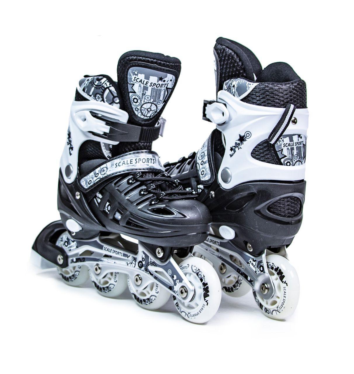 

Роликовые коньки детские раздвижные Scale Sports LF 905 Черные размер 34-37 передние колеса светяться