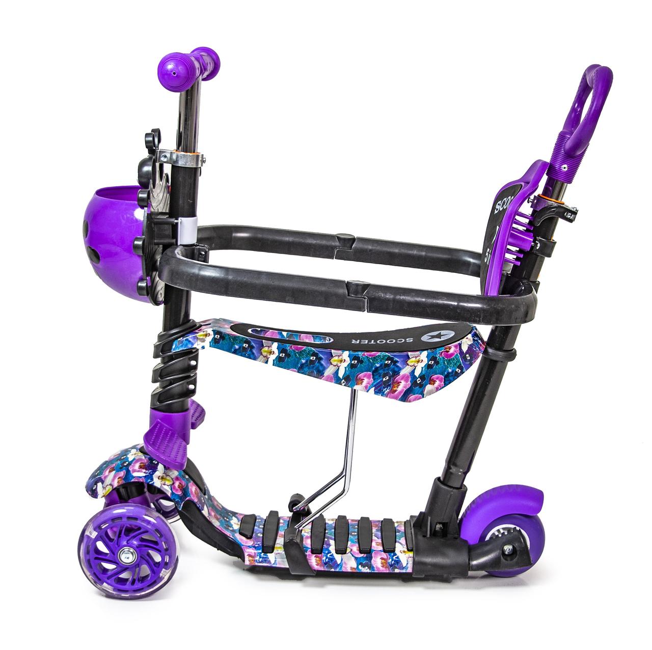 

Самокат с сидением и родительской ручкой 5in1 "Божья коровка" Орхидея с бортиком