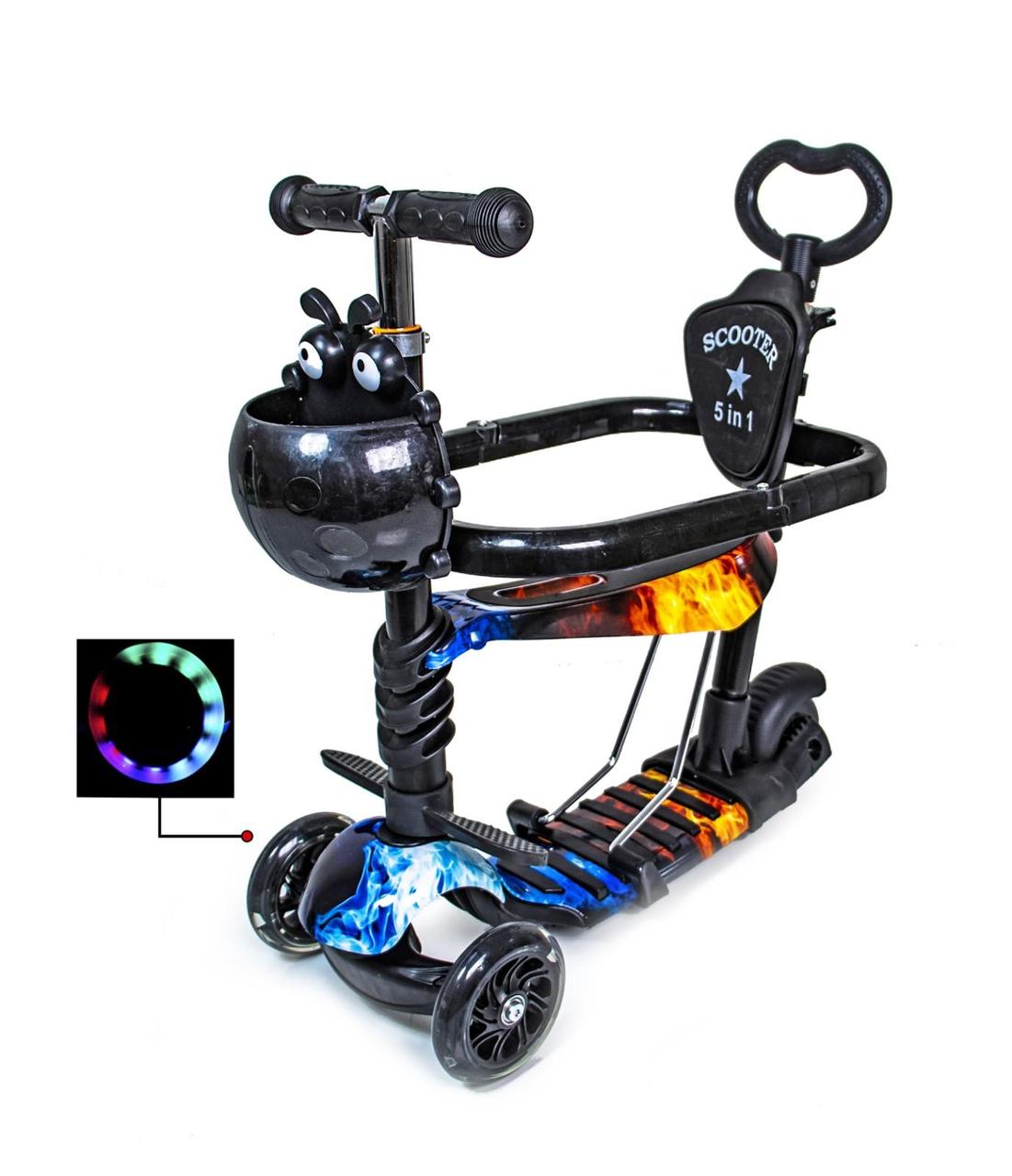 

Самокат с сидением и родительской ручкой 5in1 "Божья коровка" Fire and Ice с бортиком