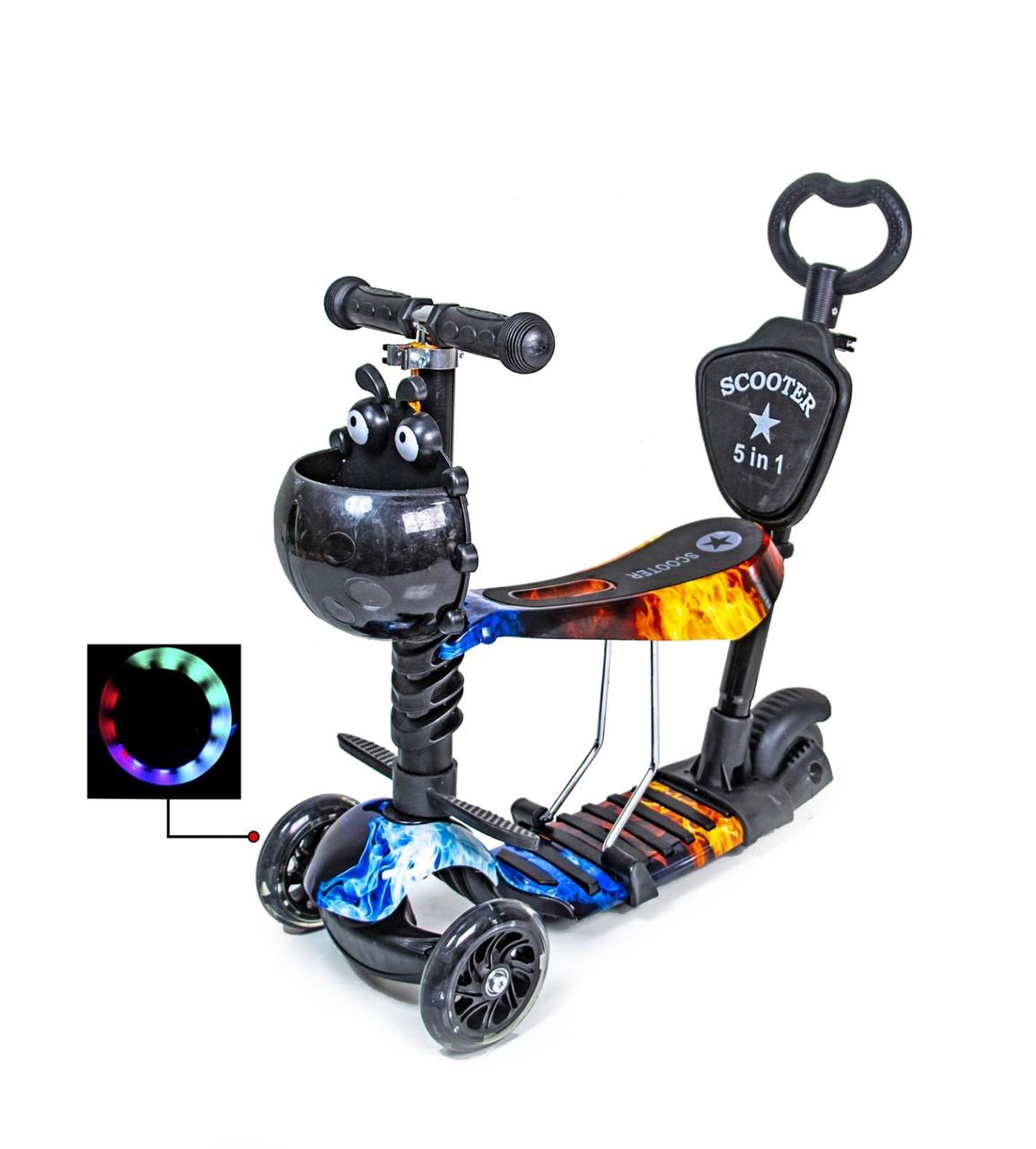 

Самокат с сидением и родительской ручкой 5in1 Scooter Fire and Ice с бортиком