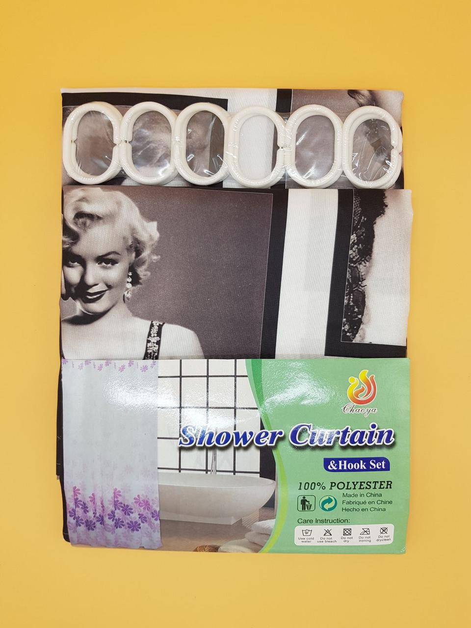 

Штора для ванной комнаты тканевая ''Shower curtain'' размер 180х180 см. Цвет черно-белый