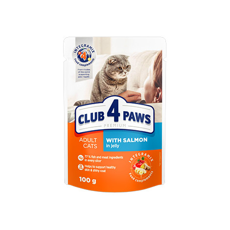 

Блок паучей для кошек С ЛОСОСЕМ В ЖЕЛЕ CLUB 4 PAWS PREMIUM 24*100 г