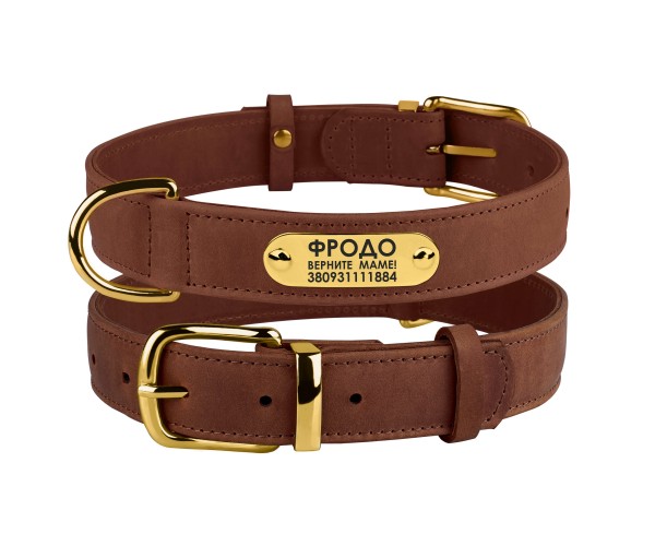

Ошейник для Собак Кожаный с Гравировкой BronzeDog Crazy Коньячный 15 мм 27-36 см (00434)