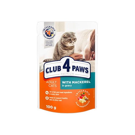 

Блок паучей для взрослых кошек С МАКРЕЛЬЮ В СОУСЕ CLUB 4 PAWS PREMIUM 24*100 г