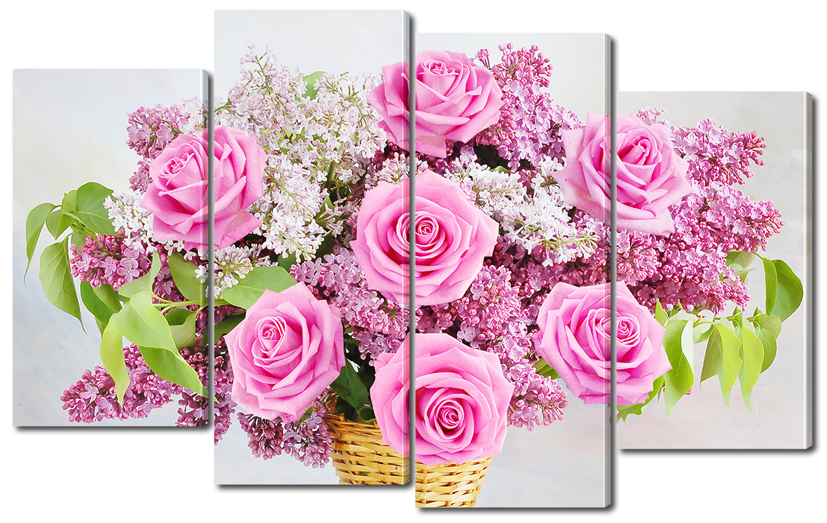 

Модульная картина Interno Эко кожа Алые розы и сирень 94x56см