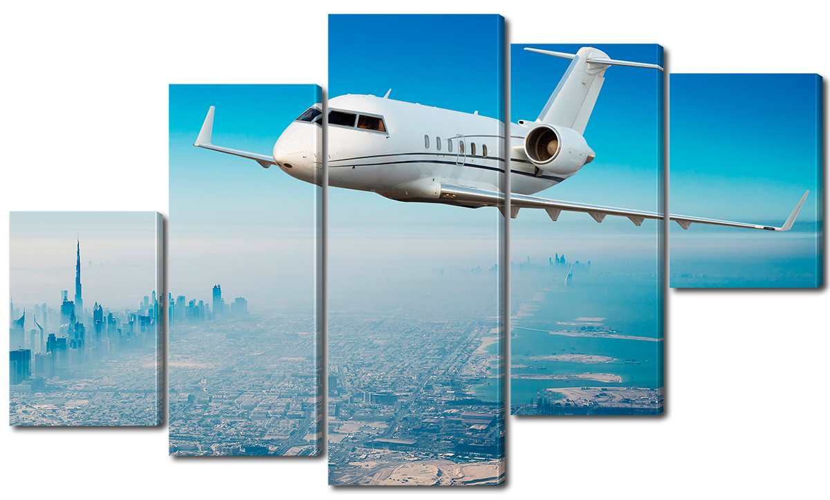 

Модульная картина Interno Эко кожа Самолет над городом 185х106см