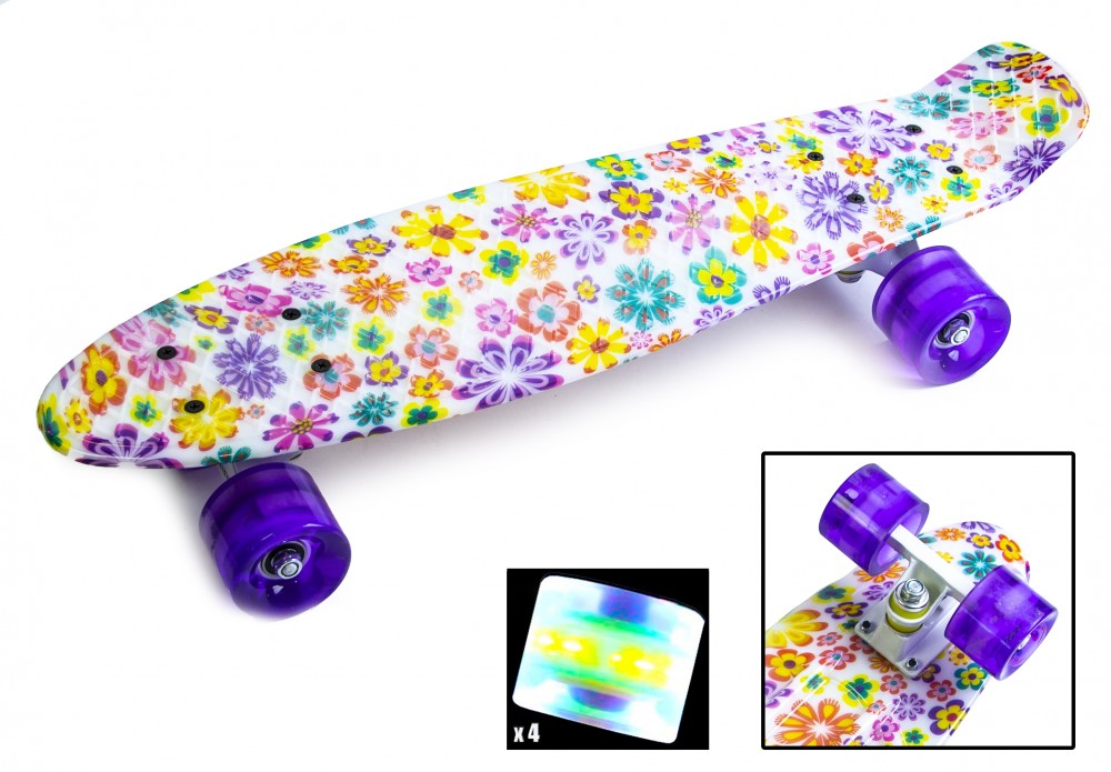 

Скейт Penny Board "Violet Flowers" Светящиеся колеса.