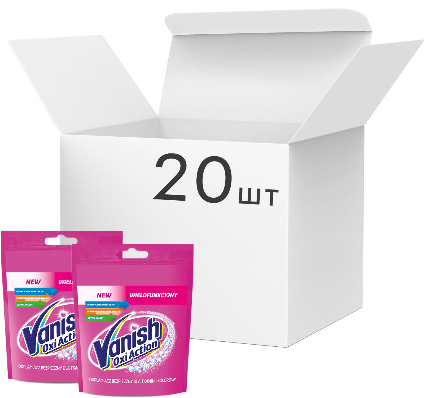 

Упаковка пятновыводителя порошкообразного для тканей Vanish Oxi Action 20 шт х 30 г