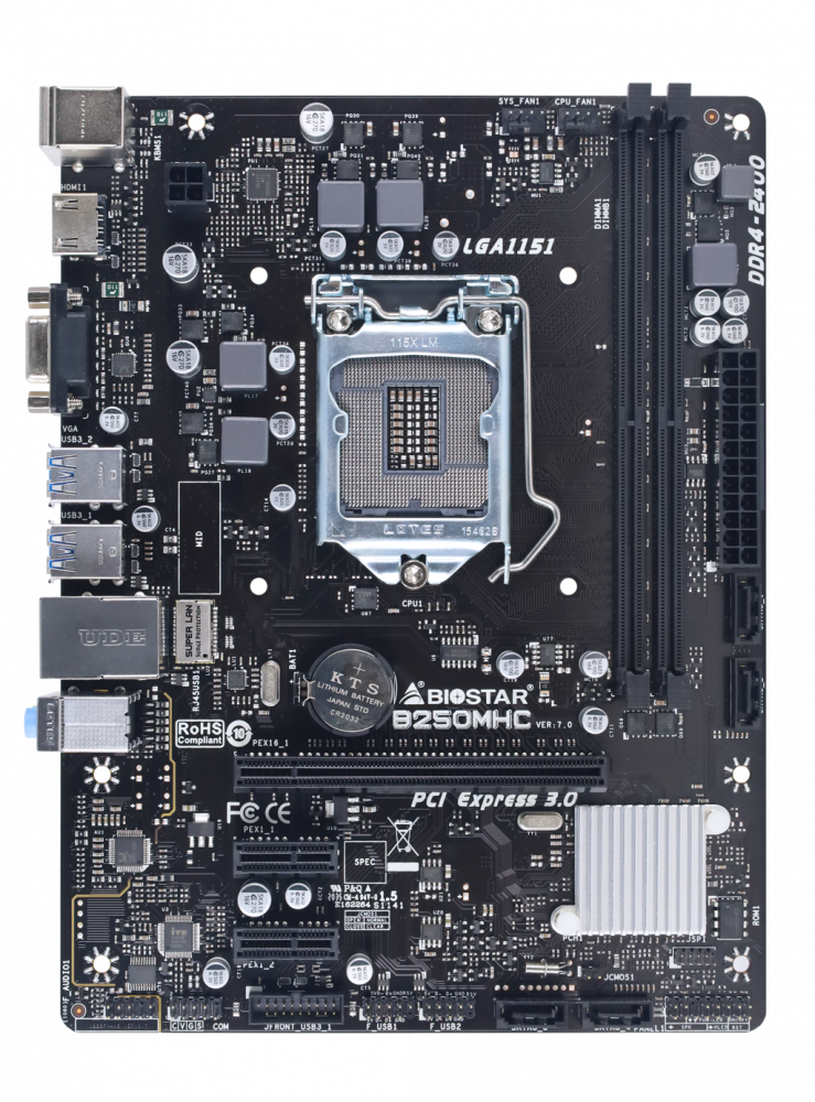 

Материнська плата Biostar LGA1151 Intel B250 MicroATX 1 x PCI-E 3.0 x16 2 x DDR4 DIMM; Кількість каналів 2 24-pin 4-pin (B250MHC)
