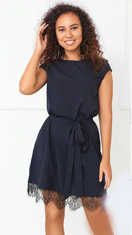 

Платье с кружевом GF0970 р40/ темно-синее, Платье с кружевом GF0970 р40/42 темно-синее