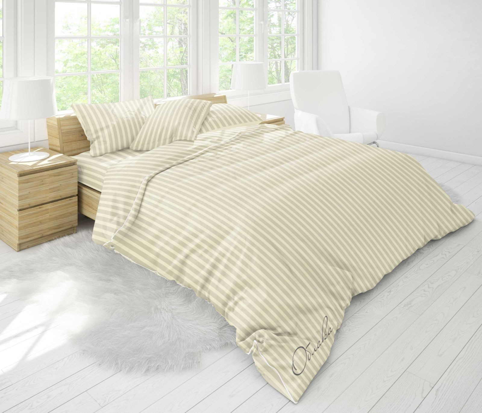 

Комплект постельного белья Облака Бязь Двуспальный 180*220 White gray stripe
