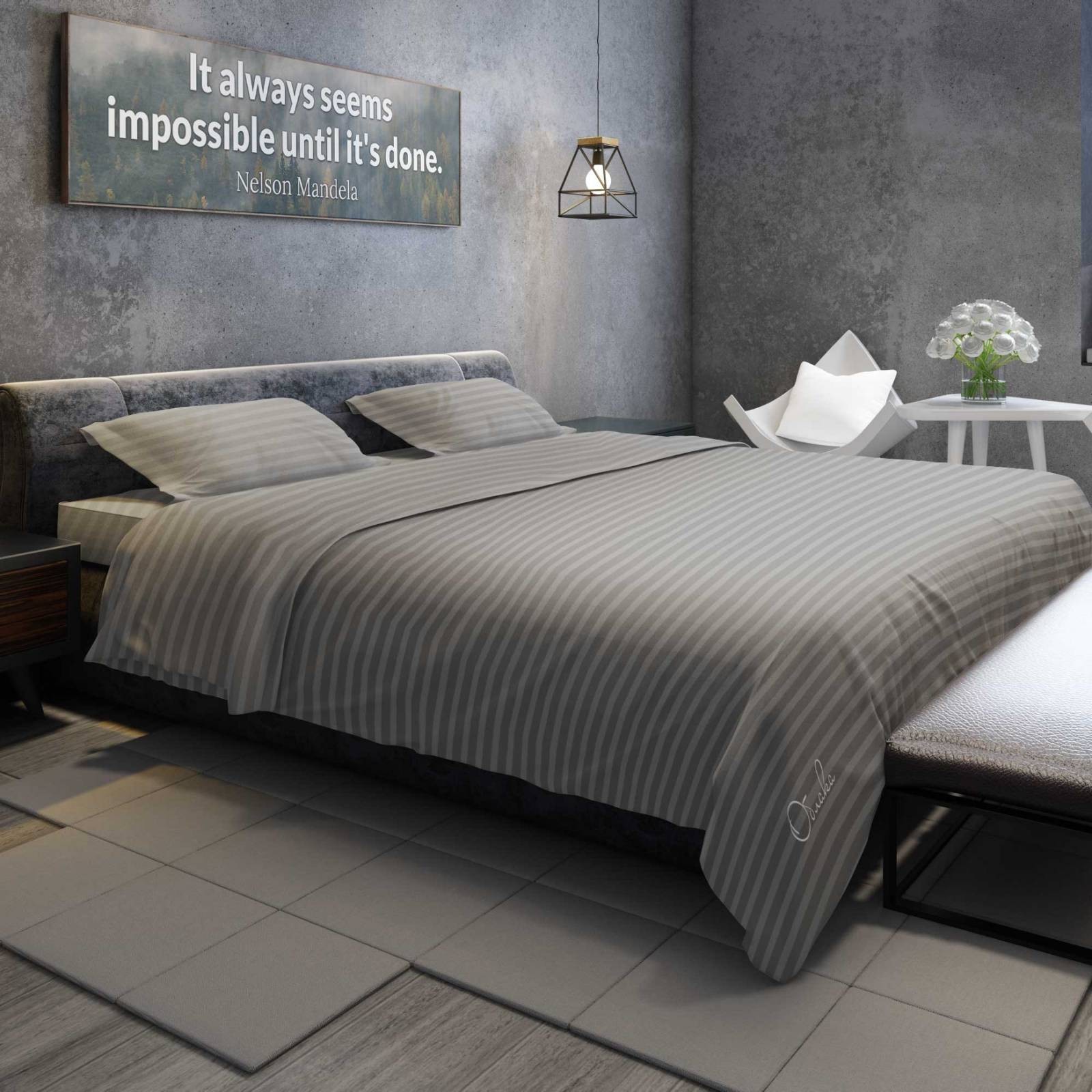 

Комплект постельного белья Облака Бязь Двуспальный 180*220 Gray striped