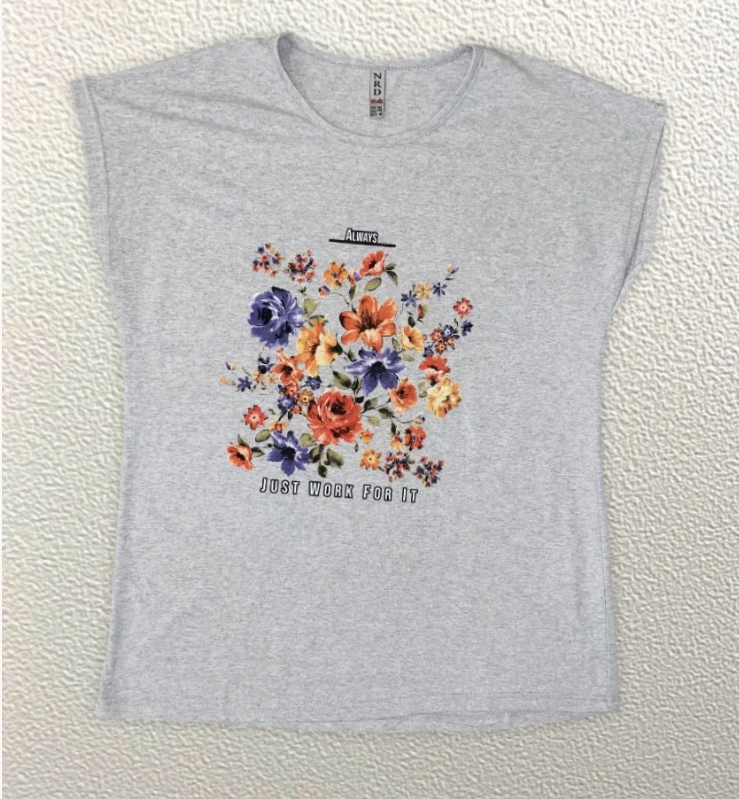 

Жіноча Футболка HAZARD Квіти Just work for it сіра Батал 211080 (3XL (54))
