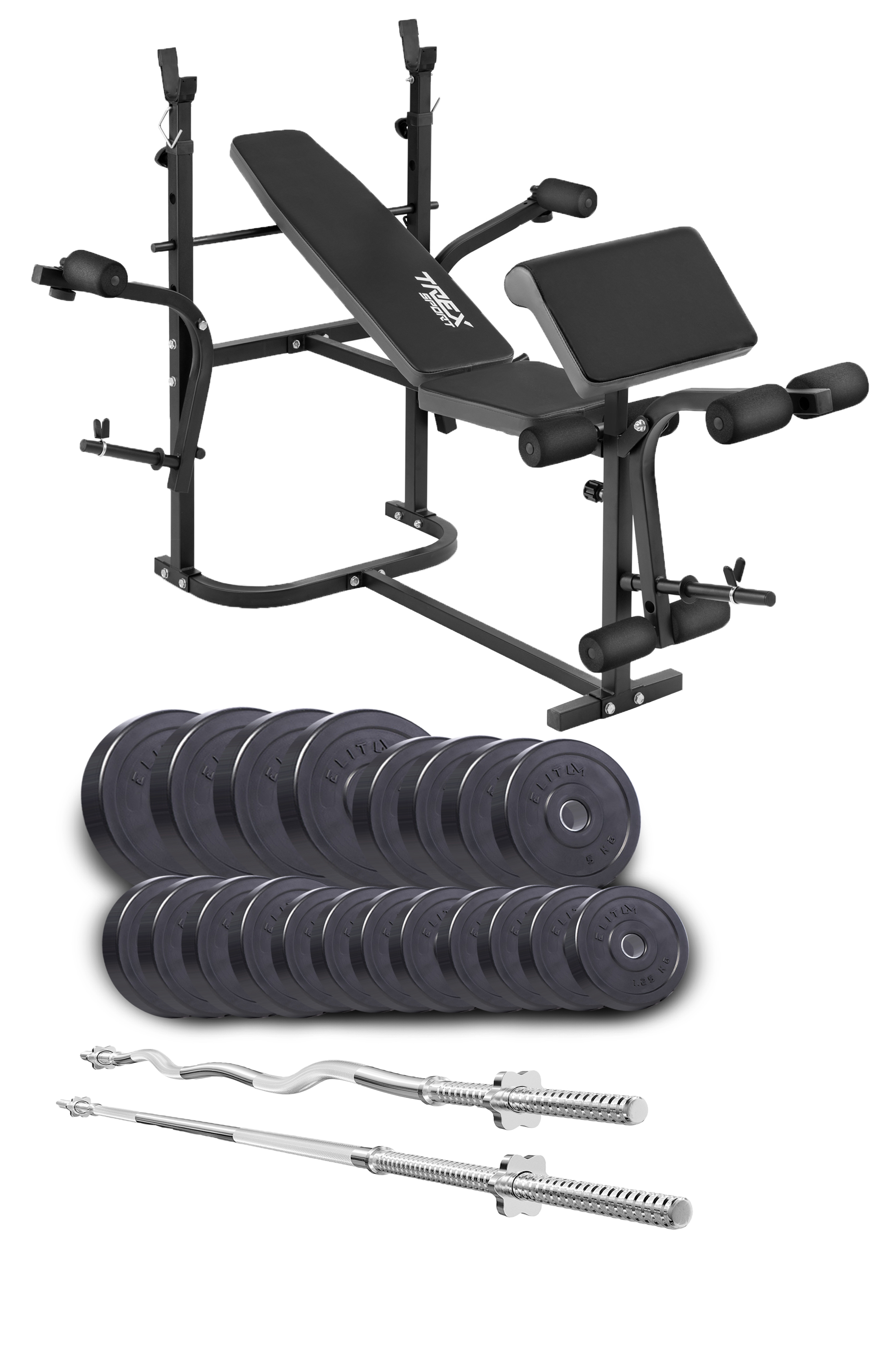 

Набір Elitum TITAN 92 кг із W- або Z-подібним грифом та лавкою TrexSport TX-020