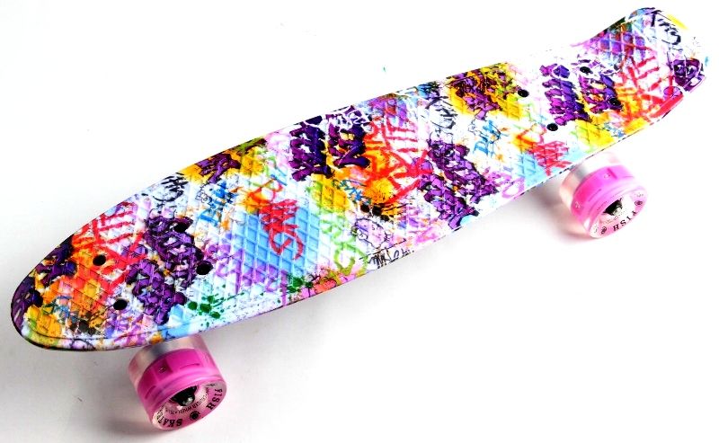 

Скейт Penny Board "Fish" Graffity. Светящиеся колеса.