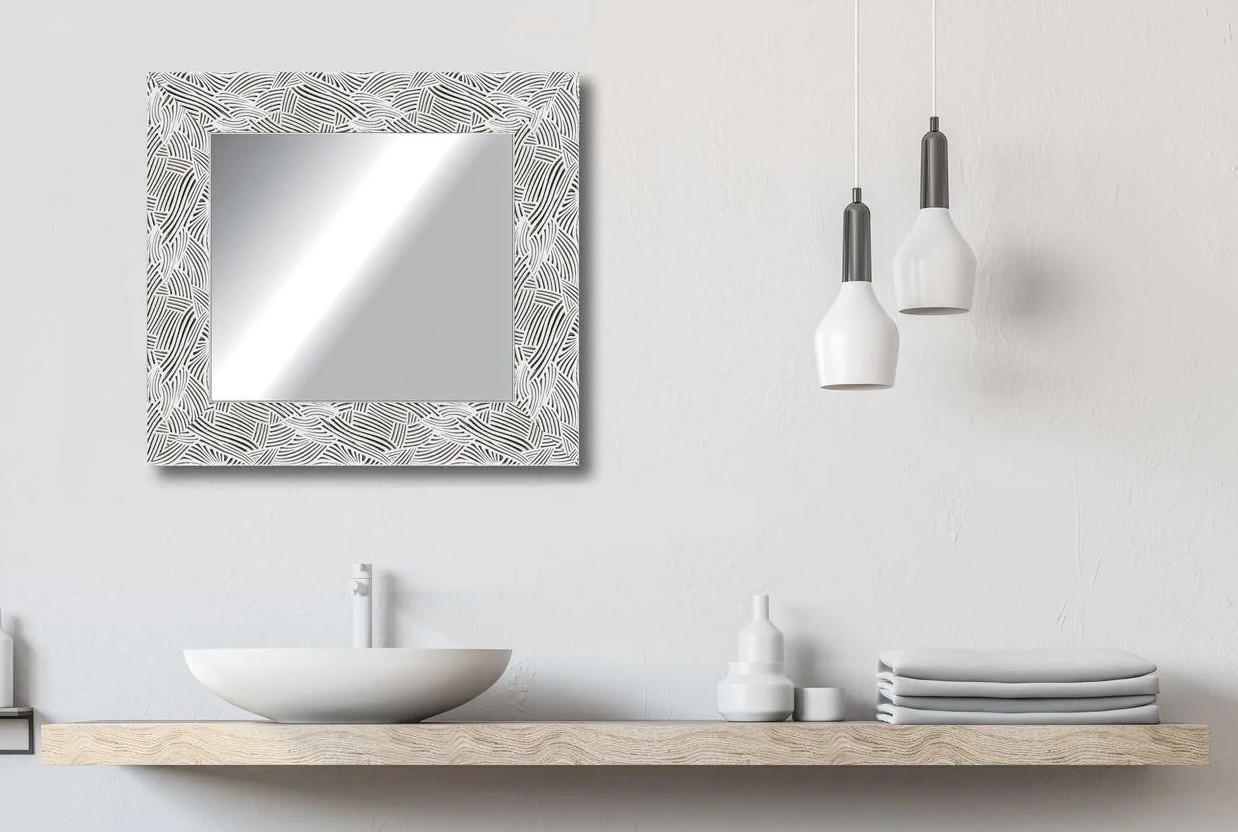 

Зеркало в раме настенное в ванную DecorFrom White pattern 50х50 см белое