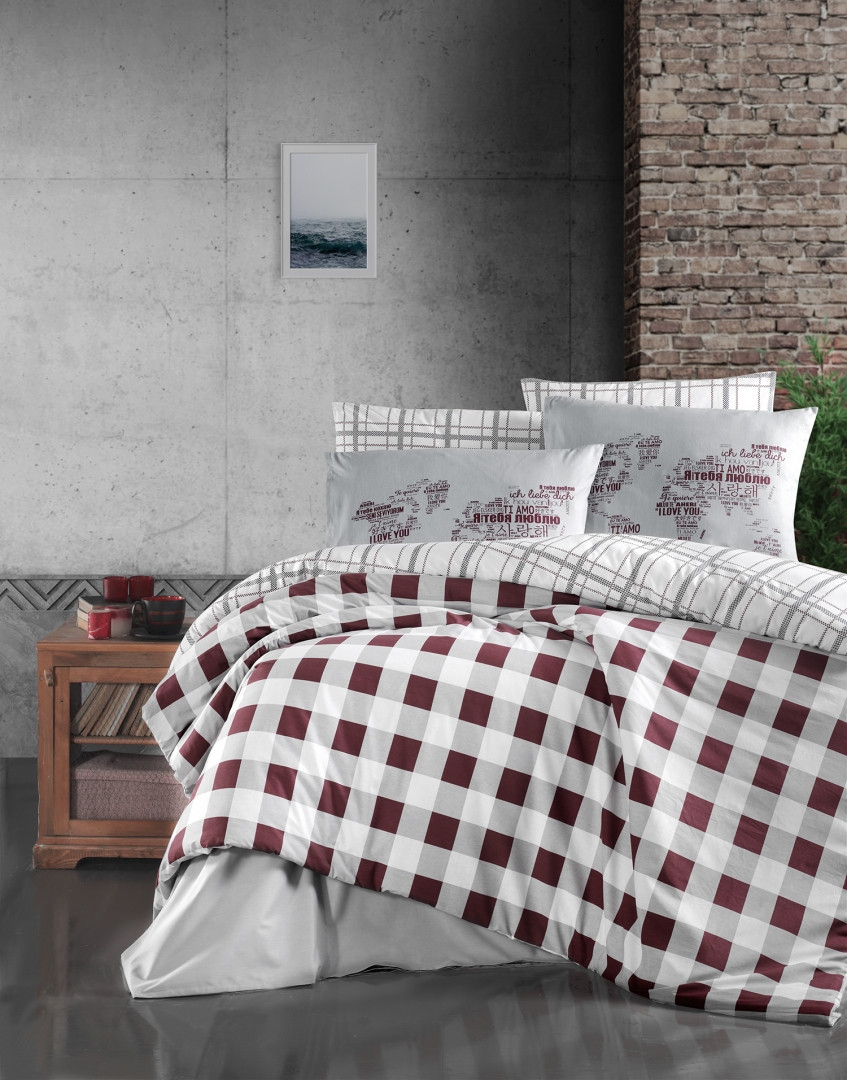 

Постельное белье First Choice ранфорс 200x220 Edmon Dark Red