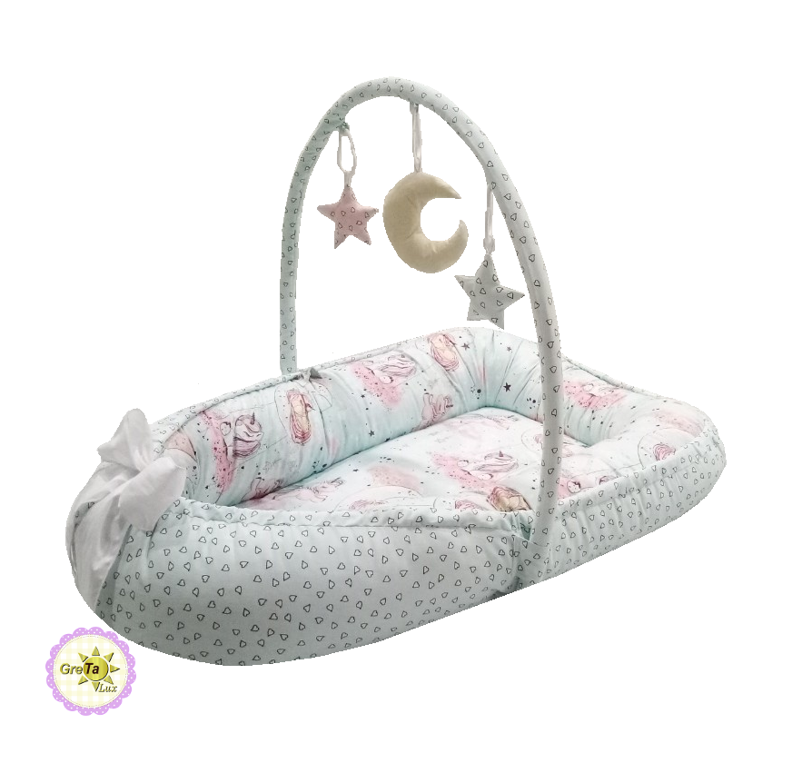 

Гнездышко пеленатор с кокосовым матрасом с ручками "Единорог"