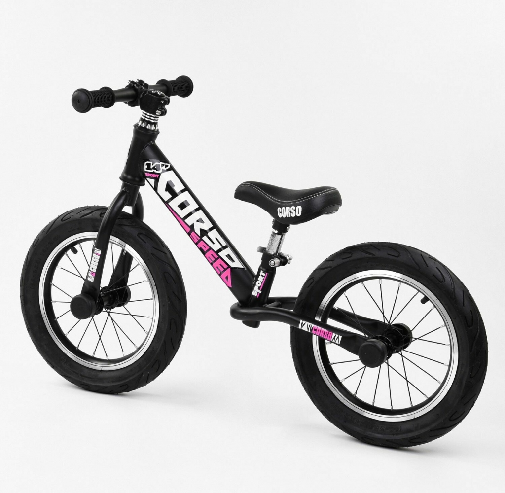 

Беговел Corso Speed Sport 24561 колеса надувные 14, черно - розовый