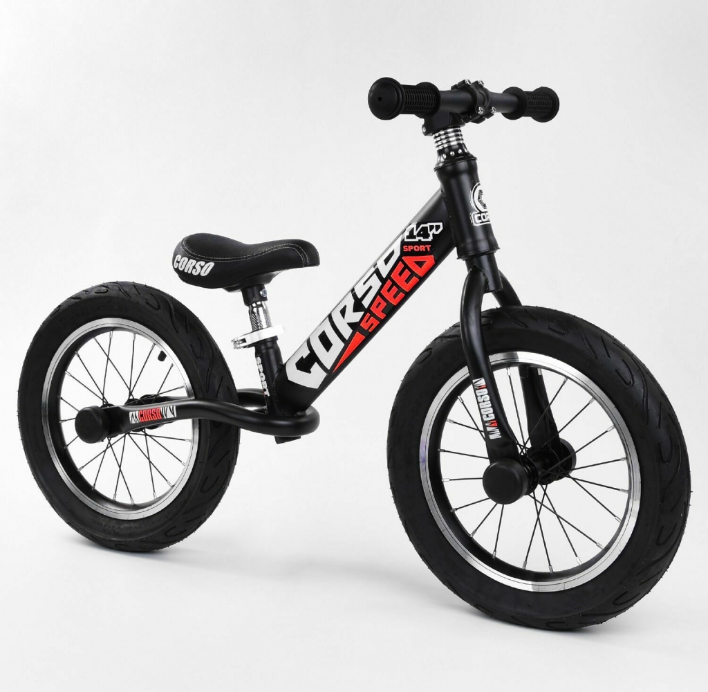 

Беговел Corso Speed Sport 79077 колеса надувные 14, черно - красный