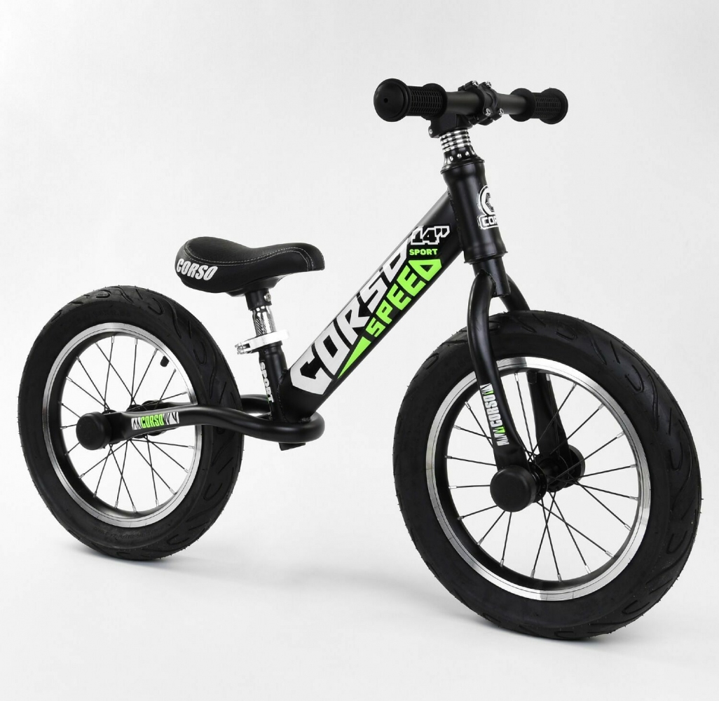 

Беговел Corso Speed Sport 15322 колеса надувные 14, черно - зеленый