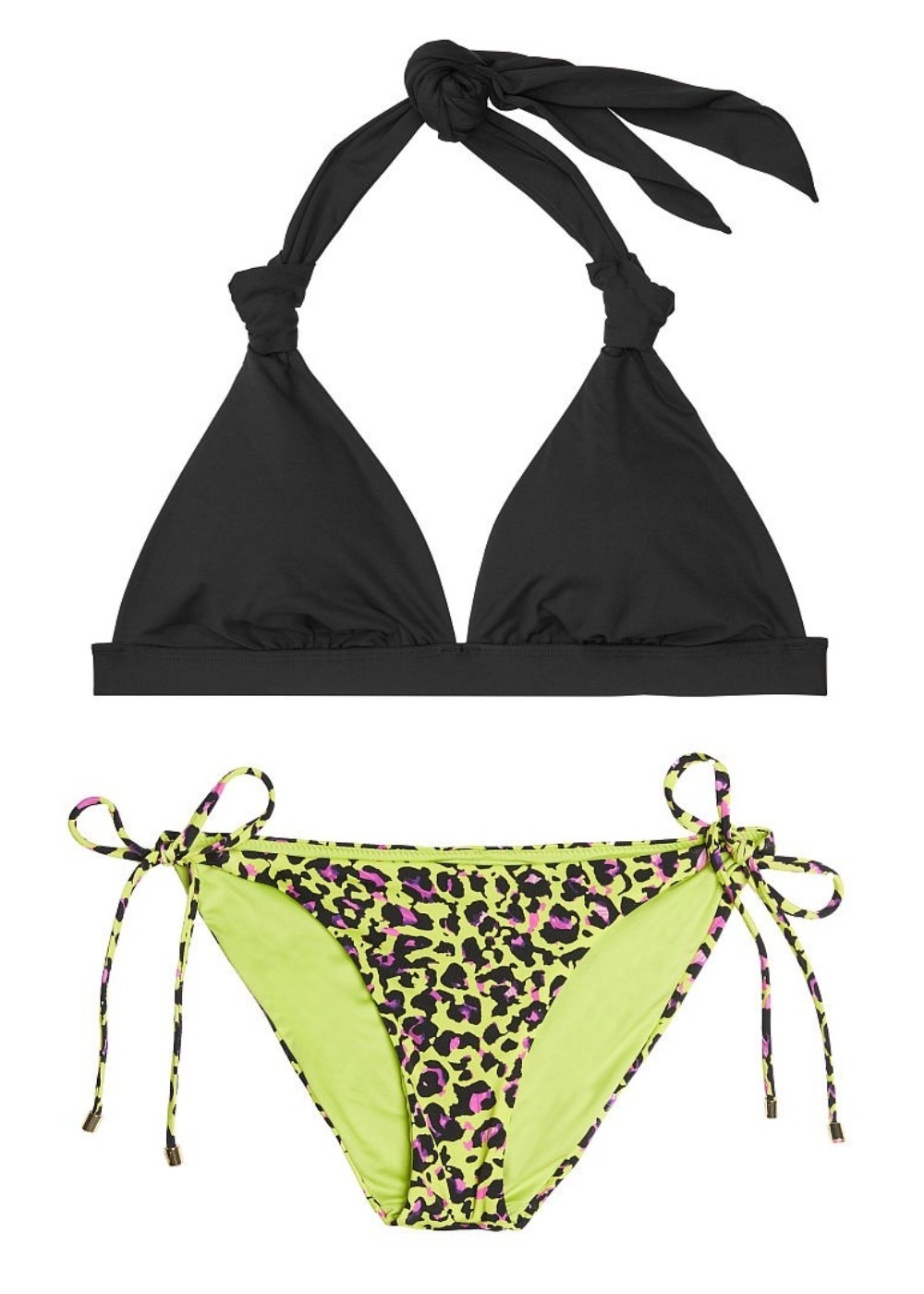

Раздельный купальник Victoria's Secret топ халетр и плавки art986358 (Черный/Лайм/Розовый, размер S)