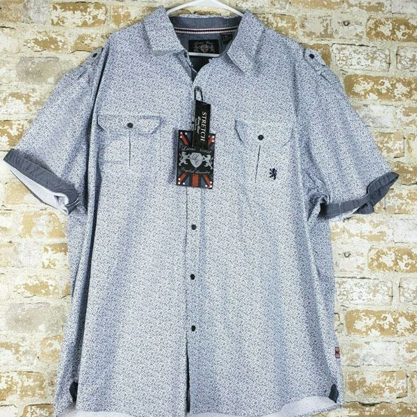 

Мужская рубашка Big Tall Grey Floral Print Short Sleeve Button Down Shirt by LIONSCREST 2XL
