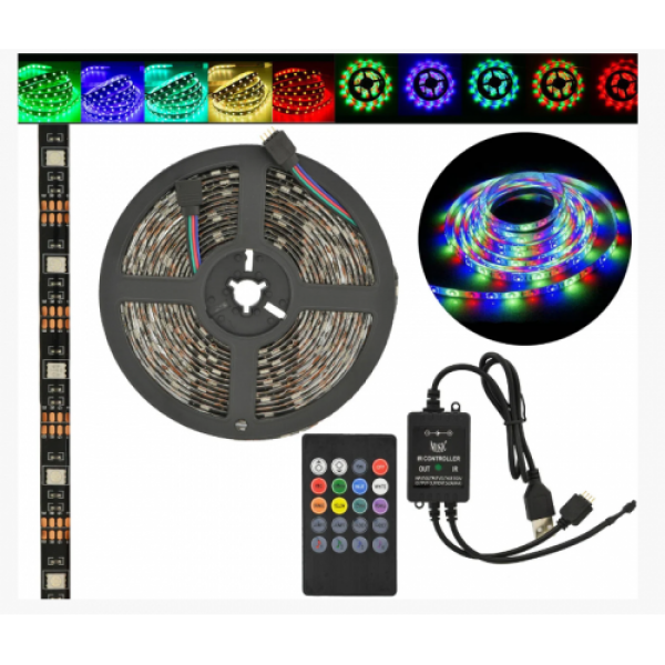 

Светодиодная лента WOW RGB 5050 5m Music Влагозащитная герлянда 480 контроллер + пульт + коннектор + блок питания 2А