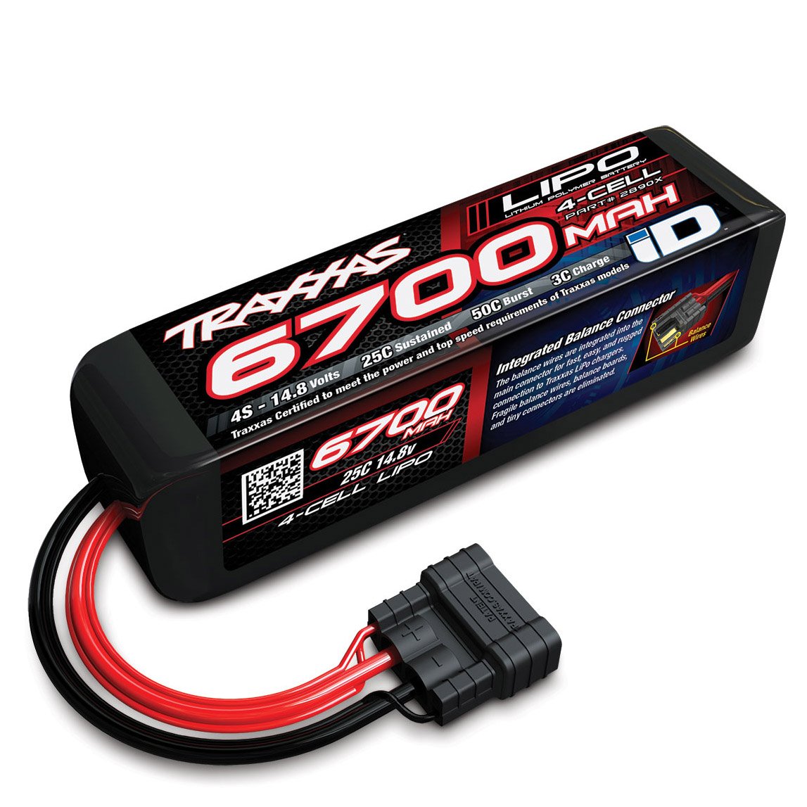 

Аккумулятор Traxxas LiPO 14,8В 6700мАч 4S 25C 178х50х45мм 644г Traxxas iD (2890X)