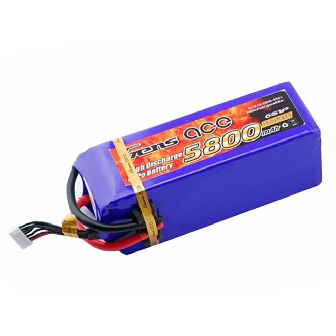 

Аккумулятор Gens Ace LiPO 22,2В 5800мАч 6S 45C 145х50х56мм 856г T-Plug (B-45C-5800-6S1P)
