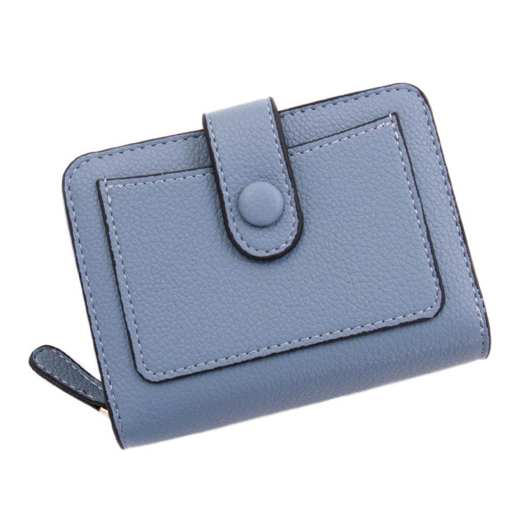 

Кошелек женский на кнопке экокожа голубой (1605 light blue)