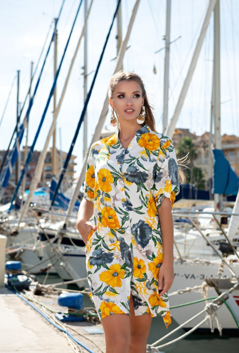 

Хлопковое платье короткое с цветочным принтом длинная Cotton  белый 43396242, Хлопковое платье короткое с цветочным принтом длинная Cotton XL белый 43396242