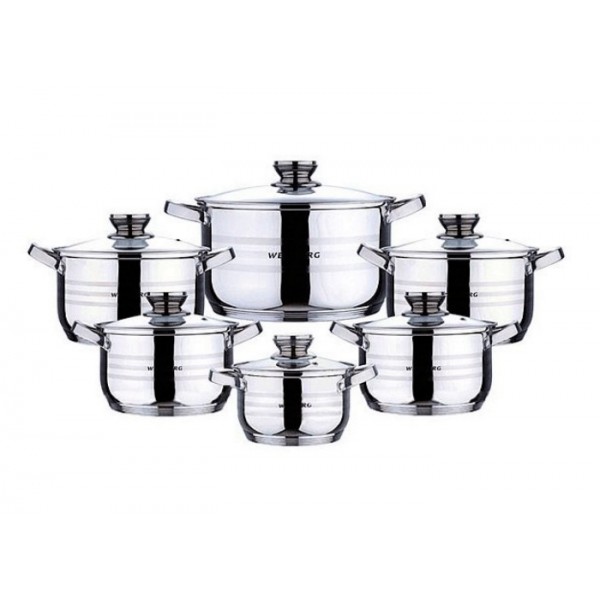 

Набор кастрюль (6шт) WELLBERG 2.1 x 2.9 x 2.9 x 4.0 x 6.5 x 8.2 л (WB-02118)