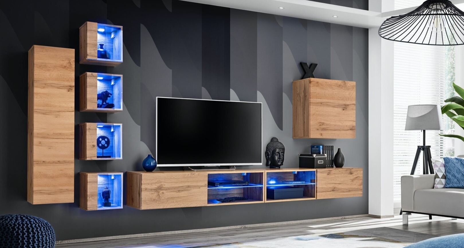 

Стенка в гостиную из ДСП и стекла Switch XXVI ASM Meble цвет Дуб Вотан
