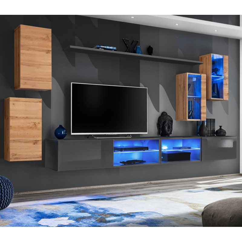 

Стенка в гостиную из ДСП и стекла Switch XXV ASM Meble цвет Графит/Дуб Вотан